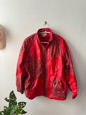 Pell’ Italia By Sandro Vintage Red Snake-Print Leather Jacket
